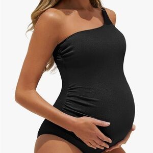 One-Shoulder Maternity Swim One Piece - Black